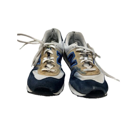 New Balance 574 Blue White Brwn MeshSuede Sneakers Mens 10.5 - Picture 1 of 8